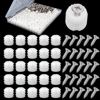 200 Pack Plastic Hinge Dowel Inserts with Screws, White Dowels Door Hinge for Cabinet Door Drawer Bedside Table Repair Installation Replacement Bathroom Kitchen
