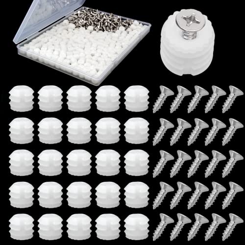 200 Pack Plastic Hinge Dowel Inserts with Screws, White Dowels Door Hinge for Cabinet Door Drawer Bedside Table Repair Installation Replacement Bathroom Kitchen