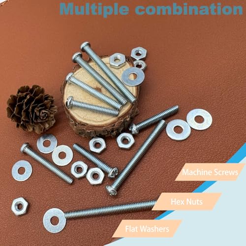 120 Pcs Machine Screws 8/32 Knob/Pull Screws Bolt Nut Flat Washers Assortment Kit Carbon Steel Zinc-Plated Phillips Used for Industrial and Construction Fasteners 4 Sizes Length #8-32x1 to#8-32x1-3/4 - size: 120 Pcs Machine Screw Kit