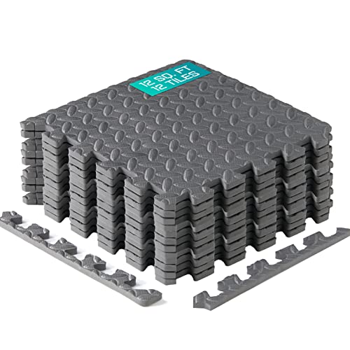 Yes4All EVA Interlocking Mats, Puzzle Floor Tiles, Foam Floor Padding with Border for Furniture, Home Space, Living Room, Garage 11,15,32,99 SQFT - color: Grey, style: 7/16" Thickness, 11 SQFT