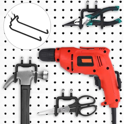 Hotop 4 Pieces Pegboard Hooks Pegboard Drill Holder Peg Board Hooks for Hanging Black Flat Utility Hook Peg Board Organization Accessory for Workbench, Garage Craft Storage(7.48 x 2.8 x 3.66 Inch) - size: 7.48 X 2.8 X 3.66 Inch