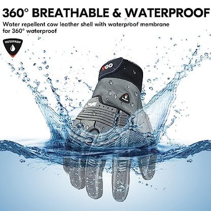 Vgo... 1 Pair -20℃/-4°F COLDPROOF,Winter Work Leather Gloves,Impact Gloves,Anti-Vibration,Water Resistant(CA7722FW) - color: Gray, size: Medium