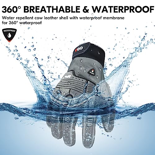Vgo... 1 Pair -20℃/-4°F COLDPROOF,Winter Work Leather Gloves,Impact Gloves,Anti-Vibration,Water Resistant(CA7722FW) - color: Gray, size: XX-Large