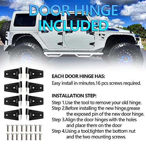 Door Hinges Compatible with Wrangl-er JK JKU Unlimited 2007-2018 Aluminum Door Hinge Kits 2 Doors & 4 Doors (8 Pcs w/ 16 Pcs Screws) - size: 4 Door Outside Hinges