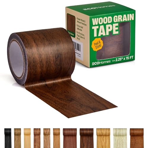 Wood Grain Repair Tape - Self Adhesive Brown Wood Colored Tape for Furniture Repair | Peel & Stick Veneer Strips Trim, Woodgrain Duct Tape for Furniture, Vinyl Floor, Door Patch Kit (Dark Walnut) - color: Dark Walnut, size: 2.25 Inch By 15 Ft