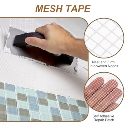 PATIKIL Drywall Repair Mesh Tape, 8 inch x 164 ft Fiberglass Repair Patch Self-Adhesive Dry Wall Joint Tape 7 Mesh Wall Hole Crack and Seam Patch, White - size: 8 inch x 164 Feet