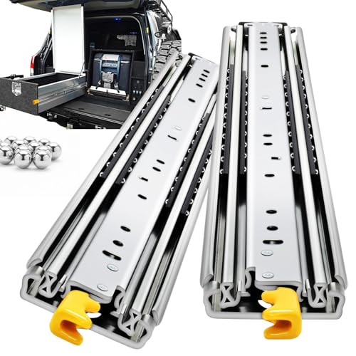 YENUO Heavy Duty Drawer Slides with Lock 12 14 16 18 20 22 24 26 28 30 32 34 36 38 40 44 48 52 56 60 Inch Full Extension Side Mount Ball Bearing Locking Rails Track Glides Runners Load 500 Lbs 1 Pair - size: 14 Inch, style: Load:500 lb (With lock) -W:76mm