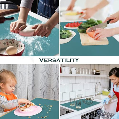 QPIX DIGITAL Extra Large Silicone Countertop Mat,Silicone Table Mat Kitchen Counter Protector Nonslip Heat Resistant Silicone Desk Mat Crafts Kids Dinner Placemat Pastry Dough Rolling Mat,Dark Green - color: 02 Dark Green, size: 27.6"L x 15.7"W