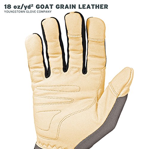 Youngstown Glove Hybrid Plus Leather Palm Heavy Duty Work Gloves For Men - Washable, Durable, Form-Fit - Gray - size: Large (Pack of 1)