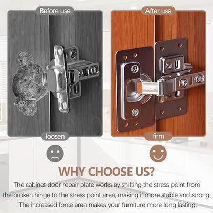 Cabinet Hinge Repair Kit,Cabinet Hinge Repair Board Replacement Kit-Hinge Fixing Plates for Kitchen, Cupboard, Locker, Cabinet Doors with Screws 10-Pcs
