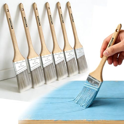 2 Inch Angled Paint Brushes - 6 PCS, Wood Paint Brush Set with Ultra-Dense Soft Bristles for Walls, Trim & Detail Work - Edge Painting Brush - size: 2 Inch, 6 Pack