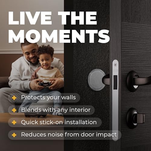 Large 2" Door Knob Wall Protectors – 6 Clear Self-Adhesive Silicone Bumper Pads in Damp Button Shape – Noise Dampening Wall & Furniture Guards by VELLAX - style: Damp Buttons
