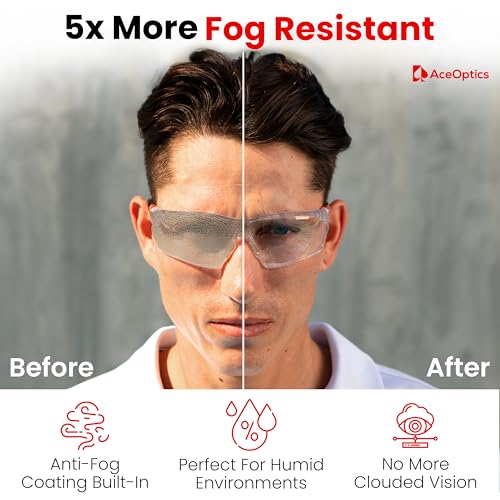 Safety Glasses – ANSI Z87 Certified, 5X Anti-Fog ClearShield™ Lenses with Premium Hard Case & Accessory Bundle - color: Red & Black / Clear