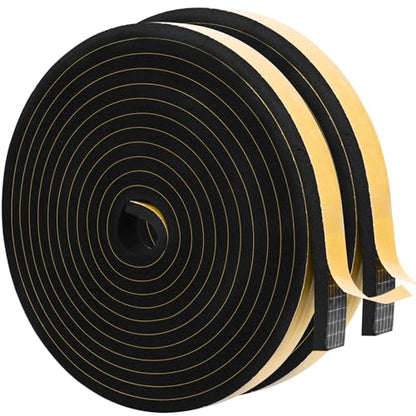 ToLanbbt Black Door Window Weather Stripping Self Adhesive Foam Tape High Density Foam Sealing Strip Window Insulation Weatherproof Gasket Tape 1/2" Wide X 1/4" Thick, 13 Ft X 2 Rolls, Total 26 Feet - color: Black, size: 1/2 In x 1/4 In x 26Ft