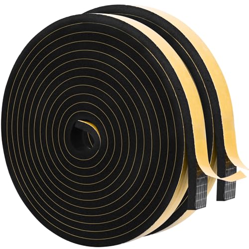 ToLanbbt Black Door Window Weather Stripping Self Adhesive Foam Tape High Density Foam Sealing Strip Window Insulation Weatherproof Gasket Tape 1/2" Wide X 1/4" Thick, 13 Ft X 2 Rolls, Total 26 Feet - color: Black, size: 1/2 In x 1/4 In x 26Ft