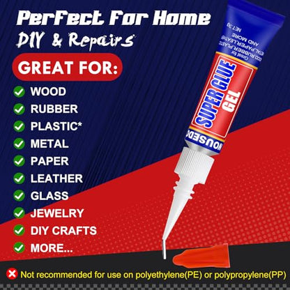 48 x 3g Super Glue Gel, Fast Strong Adhesive, Strong Cyanoacrylate (CA) Glue for Plastic, Metal, Ceramic, Leather, Wood, DIY Crafts and More – Quick Dry, Thick Formula, All-Purpose Instant Bond - size: Pack of 48, style: Gel