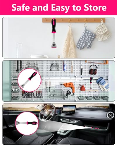 Razor Blade Scraper,Long Handle Razor Scraper with 10 Plastic and 10 Metal Blades - Perfect for Removing Labels, Stickers, Registration Stickers, and Grease from Windshields, Tint, and Glass (Pink) - color: Pink