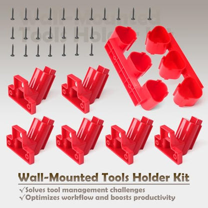 Tool Holders and Battery Holder Compatible with Milwaukee M12 12V Electric Drill Tools Storage Wall Mount Red Plastic Hanger for Shelf, Work Van or Toolbox with 22 Screws
