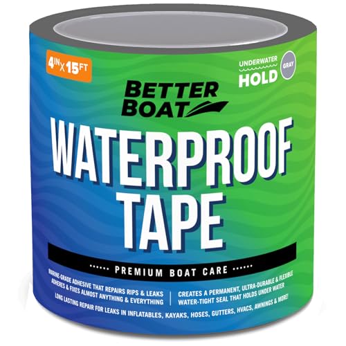 Better Boat Gray Waterproof Tape for Leaks Heavy Duty Marine Grade Seal Tape, 15 ft x 4 in, Canvas, Gutters, HVAC, Outdoor Sealing - color: Gray