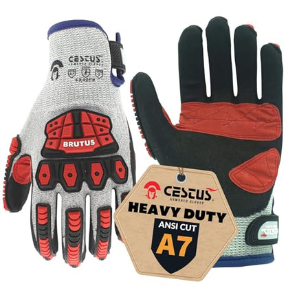 Cestus Brutus HD, Level A7 Cut Resistant Work Gloves, Impact Gloves, Nitrile Coated, Touchscreen, Puncture Resistant - size: X-Large