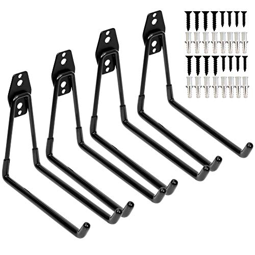 Heavy Duty Garage Storage Utility Double Hooks,Extended Wall Mount Tool Holder Organizer for Ladders,Bike,Chair (4 Pack Black 7.5" Large U Hook) - color: Black, size: 7.5inch