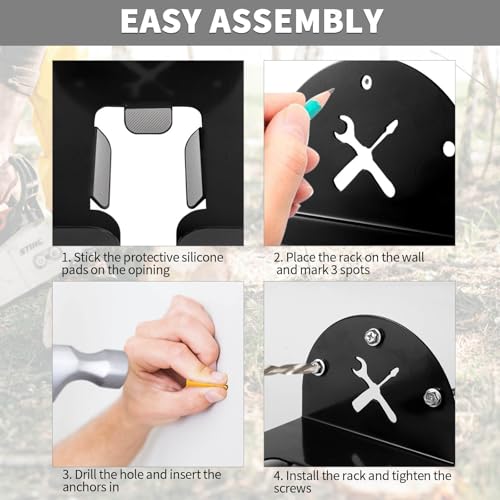 Upgraded Trimmer Rack Wall Mount - 8" Heavy Duty Weed Eater Hanger for Garage Wall, Garden Power Tool Holder Organizer Hooks for Grass Trimmer, Hedge Trimmer, Leaf Blower and Chainsaw, Black, 4 Pack - color: Black-4Pack