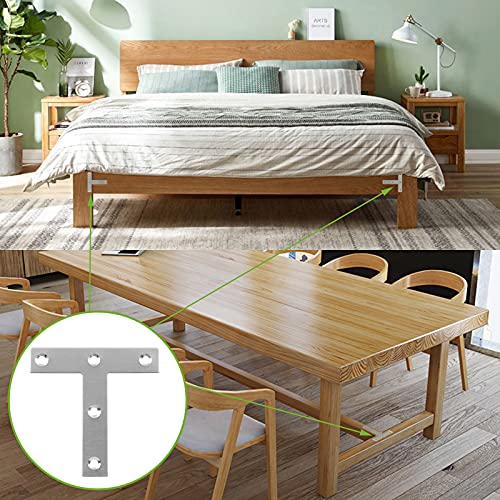 Bonsicoky 12Pcs T Shaped Mending Plate, 3.1" x 3.1" Stainless Steel Flat Corner Brackets, Corner Braces, Joining Plate, Repair Plate for Wood Furniture, Cabinet, Windows, Desks - style: T Shape