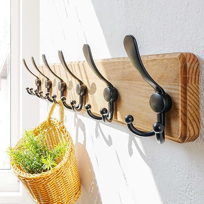 Dseap Coat Rack Wall Mounted - 24" Long 6 Tri Hooks, Heavy Duty Wooden Wall Coat Hanger Coat Hook for Clothes Hat Jacket Clothing, Weathered Brown and Black, Pack of 2 - color: Weathered Brown & Black, size: L=24"
