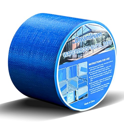 Blue Waterproof Butyl Sealant Tape with Strong Adhesive,Heavy Duty Duct Tape for Pool Cover,Pool Liner Repair,RV Awning,Camper Patch,Pipe,Boat Leak Sealing,Roof Crack and Holes,Gutters Fix(4" x 16Ft)