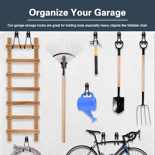 2 PCS Garage Storage Utility Hooks, Heavy Duty Metal Wall Mount Hooks, U Hook Garage Garden Tool Organizer, Fit for Cord, Ladders, Bikes, Tools, Bulky Items (Black) - size: U hooks