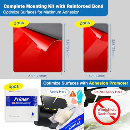 4-Pack Double-Sided Adhesive Pads for Dash Cam Mount – Heat-Resistant High-Bond Replacement Tape – 2 Square & 2 Rectangular Pads for Windshield and Dashboard – Includes Adhesion Promoter
