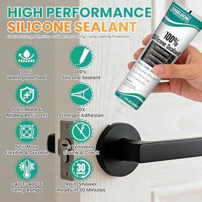 SHIELDOM Silicone Sealant Adhesive Silicone Caulk with Finishing Tool 100% Waterproof Seal Shrink & Crack Proof, Flexible, Strong Adhesion for Automotive, Bathroom, Kitchen, Windows 150ML/5Oz (Black) - color: Black