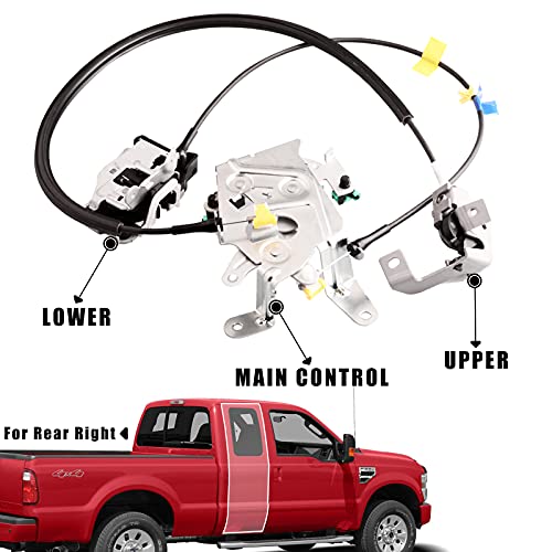 Rear Right Door Lock Latch w/Cable Assembly Compatible for Ford F250 F350 Super Duty Extended Cab 1999-2007 Passenger Rear Door Upper&Lower Latch repalcement 6C3Z28264A00AA - size: F250 99-07 Rear Right
