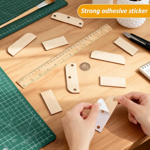 BENECREAT 24pcs Multiple Size Door Edge Filler Plates, Blanched Almond Wood Self-Adhesive Repair Plates for Cabinet Hinges and Exterior Door Lock Holes