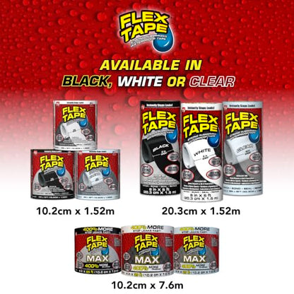Flex Tape, MAX, Original Thick Flexible Rubberized Waterproof Tape - Seal and Patch Leaks, Works Underwater, Indoor Outdoor - Home RV Roof and Pool Repairs, White, 4 in x 25 ft, Pack of 1