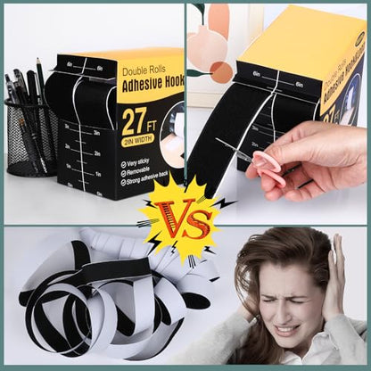 Navona 27Ft x 2 Inch Hook and Loop Strips with Adhesive, Heavy Duty Self Adhesive Tape with Back, Strong Sticky Back Fastener Roll for Home, Office, School, Crafting, Black - color: 2in x 27ft-black