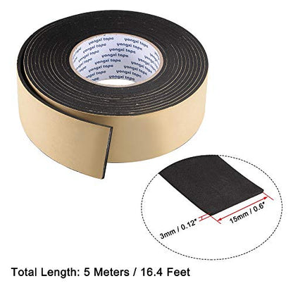 uxcell Sealing Foam Tape 15mm Wide 3mm Thick 5m/16.4ft Long, EVA Self Adhesive Weather Strip for Window Door Insulation - size: 15mmx3mmx5m