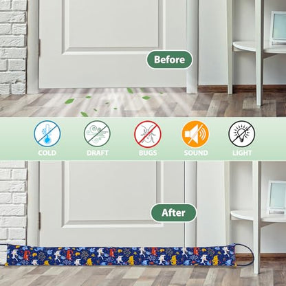 Weighted Door Draft Stopper, 2 Pack 48 Inch Under Door Blocker, Bottom of Door Window Air Noise Light Gap Filler, Saving Energy Cartoon Print Canvas Cotton 2.8Lb - size: 48 inch