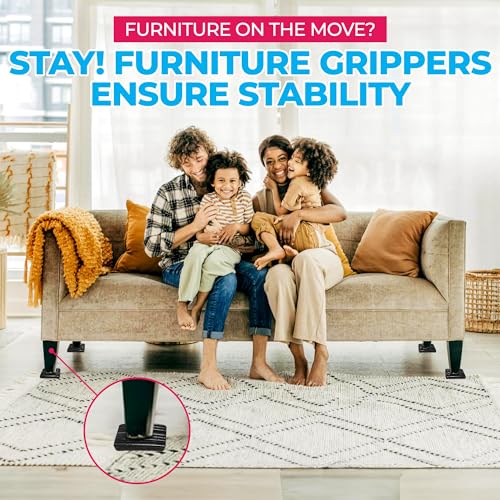 Stay! Anti Slip Furniture Pads (Set of 4) - Square Furniture Stoppers to Prevent Sliding for Hardwood Floors and Carpets - Non Skid Furniture Grippers - Table & Couch Leg Floor Protectors, 3 Inch - size: 3 Inch