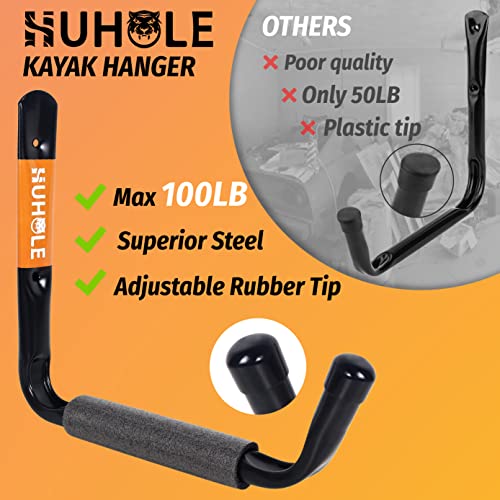 HUHOLE 4 Pack Garage Storage Hooks Heavy Duty–13.6" Extra Large Jumbo Arm Wall Mount Hangers for Kayak, Ladder, Canoe, Snowboard & Folding Chairs–70lbs Capacity Utility Organizer Rack (Black) - size: 13.6" Ski Board Hanger