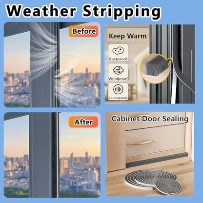 Weather Stripping Door Seal 2 Packs 0.2in (T x 0.4in (W) x 66FT,Grey Brush Self Adhesive Brush Seal Tape for Door Window Draft Stopper Noise Blocker Sliding Door - size: 2 Pack 0.2"x 0.4" x33FT