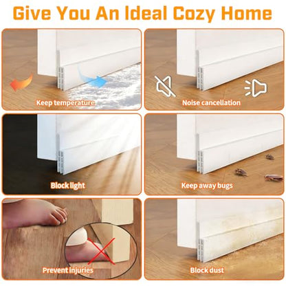Door Draft Stopper, Door Sweep for Bottom of Door, Weather Stripping Seal, Garage Window Blocker Noise Cold Air Insulation, Installs Quickly and Easily, White 2" W x 39" L - size: 39" L