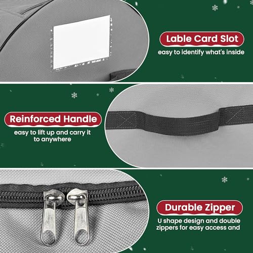 Keten Christmas Light Storage Bag, 600D Oxford Fabric Christmas Light Organizer with Reinforced Handles, 3 Reels Included to Hold 375ft Mini Christmas, Tree Lights & Extension Cords-Grey