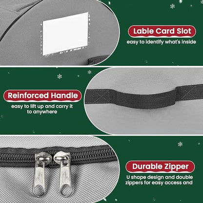 Keten Christmas Light Storage Bag, 600D Oxford Fabric Christmas Light Organizer with Reinforced Handles, 3 Reels Included to Hold 375ft Mini Christmas, Tree Lights & Extension Cords-Grey