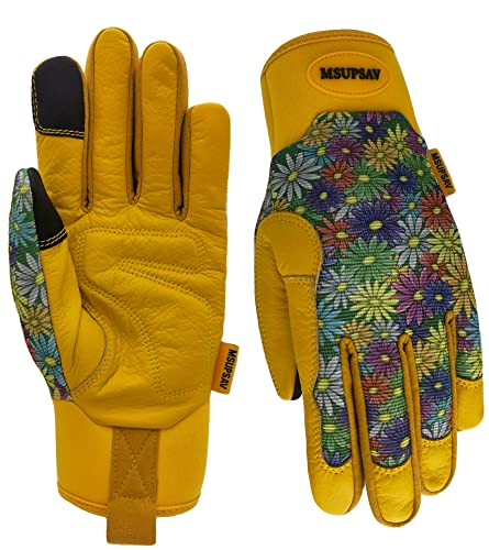 Thorn Proof&Puncture Resistant Gardening Gloves with Grip,Garden Glove for Women, Leather Yard Work Gifts - color: 1 Pair Per Pack-colorful Flowers, size: Large