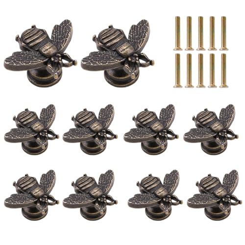 Antique Drawer Knobs & Pulls – 10-Pack Vintage Decorative Cabinet Hardware (Bee, Flower, Butterfly, Starfish Designs) (Bee Design) - style: Bee Design