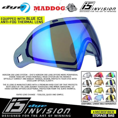 Maddog Dye i5 Thermal Anti-Fog Paintball Airsoft Mask Goggle System Combo with Microfiber Bag | Safety Certified Protection - color: Storm 2.0