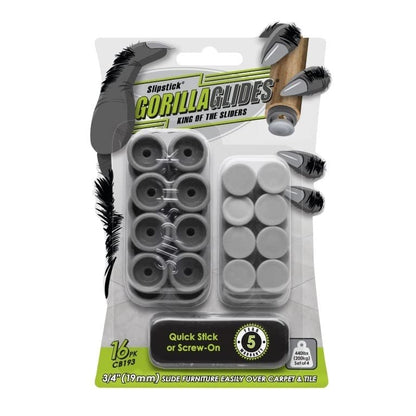 GorillaGlides CB193 3/4 Inch Chair Glides/Furniture Feet Floor Protectors (Set of 16 Sliders) Self-Adhesive Screw-On Glides for Sliding on Hard Surface Flooring and Low-Pile Carpet, Round - size: 3/4 Inch - 16 Pack