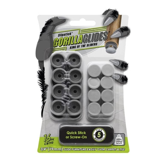 GorillaGlides CB193 3/4 Inch Chair Glides/Furniture Feet Floor Protectors (Set of 16 Sliders) Self-Adhesive Screw-On Glides for Sliding on Hard Surface Flooring and Low-Pile Carpet, Round - size: 3/4 Inch - 16 Pack