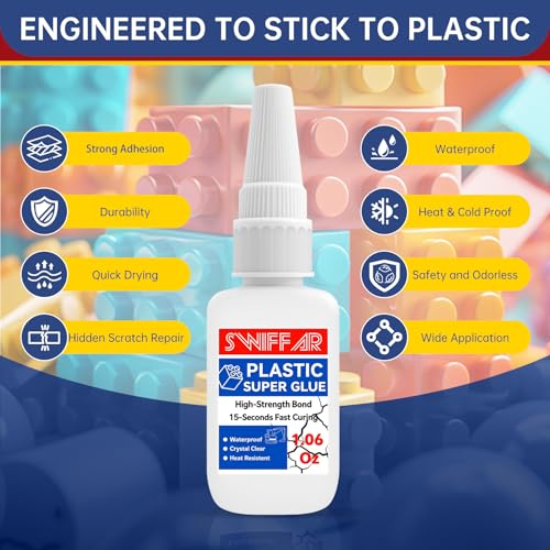 Plastic Glue, Permanent Clear Super Glue for Plastic, Heavy Duty Repair Cement Kit for Model, Miniatures, 3D Prints, Acrylic, PLA, Metal, Car, Waterproof and Safe to Use